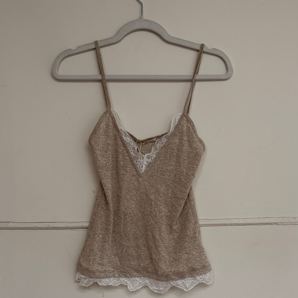 Zara Tan Lace Trim Tank Top